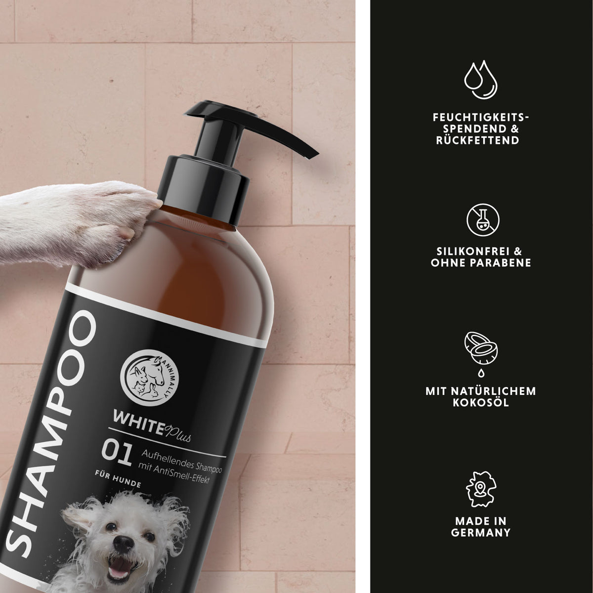 Tierpflege für Hunde: White Plus Shampoo für weißes & helles Fell
