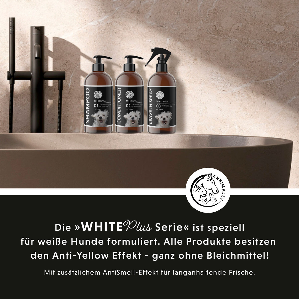 White Plus Pflegeset für weißes & helles Fell – Set mit Pflegeprodukten für Hunde