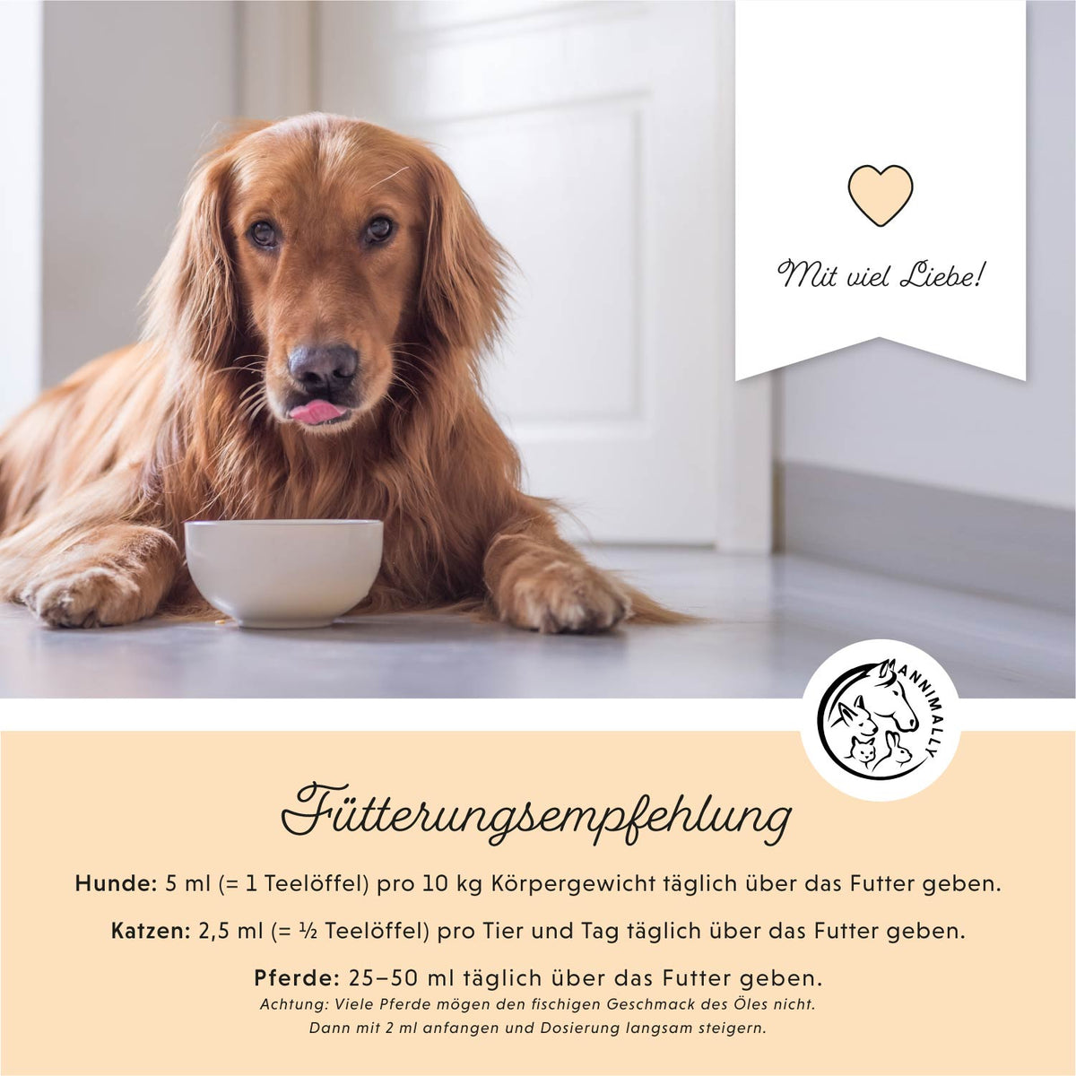 Lax-Öl von Annimally mit Omega-3-Fettsäuren – Nahrungsergänzungsmittel für Hunde & Katzen