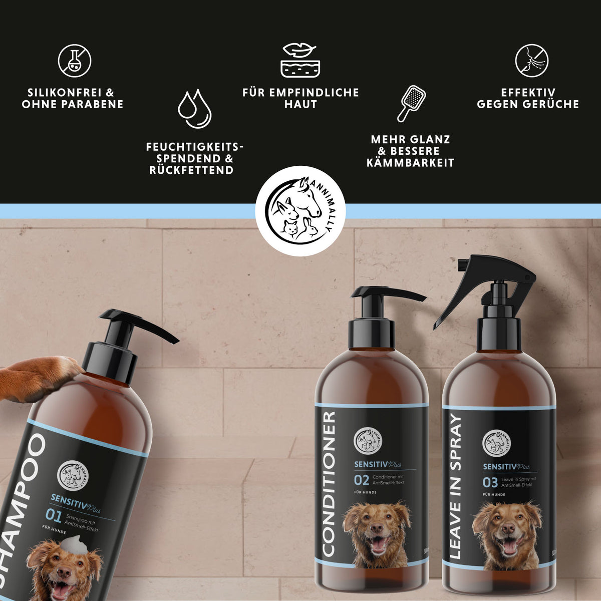 Sensitiv Plus Pflegeset für empfindliche Haut – Set mit Pflegeprodukten für Hunde