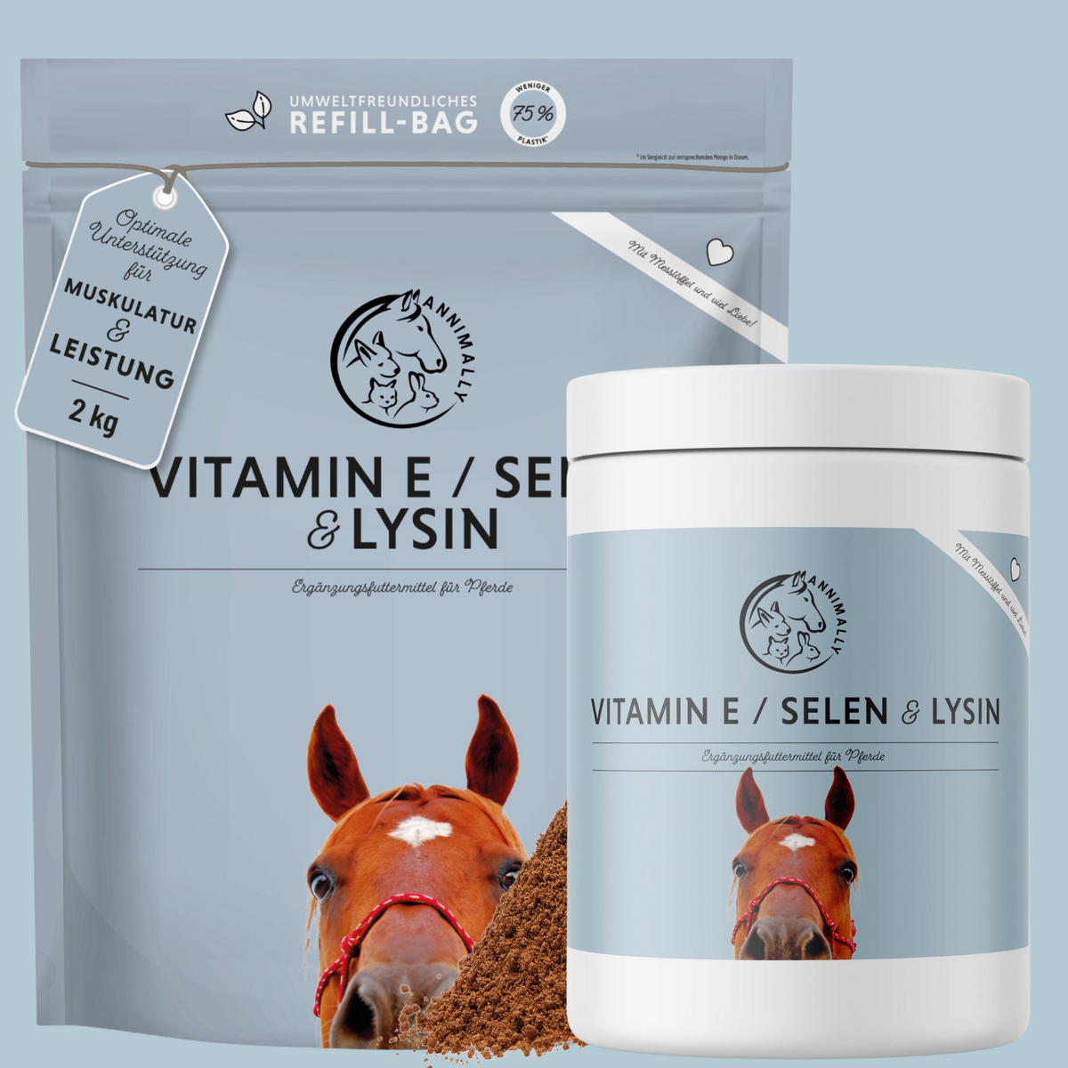 Vitamin E / Selen & Lysin für Pferde – Nahrungsergänzungsmittel für Muskulatur & Immunsystem | Annimally